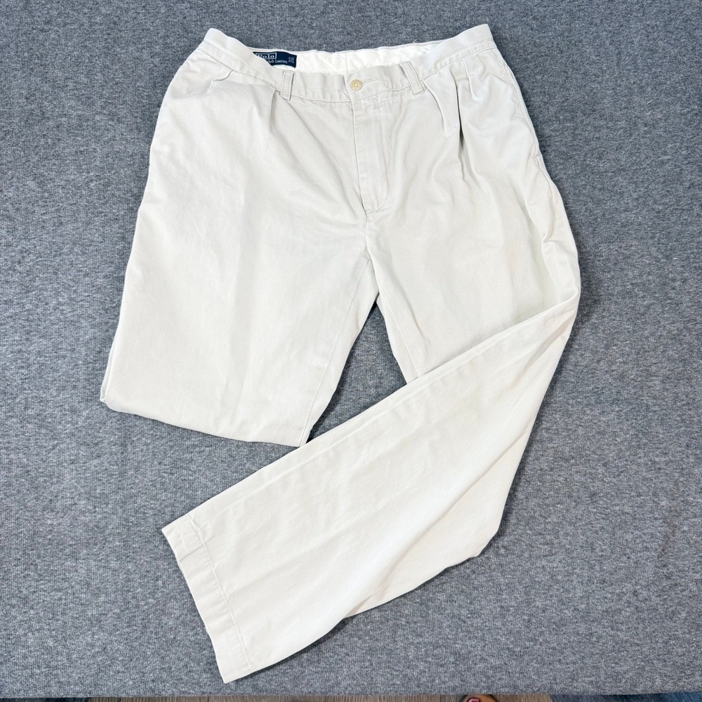 Polo Ralph Lauren Mens Pleated Chino Pants Khaki Tan Cotton 35x32 Classic Fit